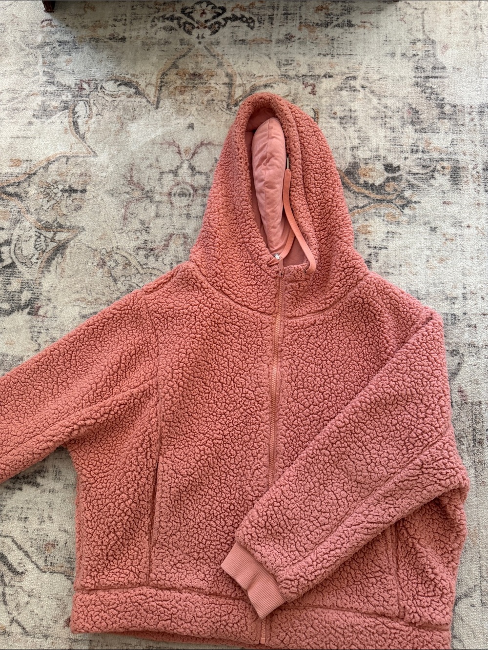 Zella Sherpa Hooded Jacket - Dusty Pink, size L